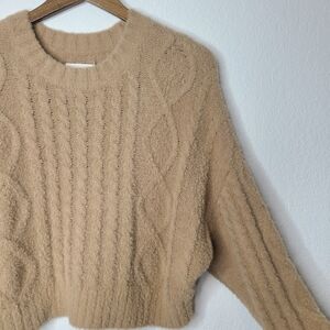 Aerie Super Soft Cozy Tan Cable Knit Cropped Sweater Medium